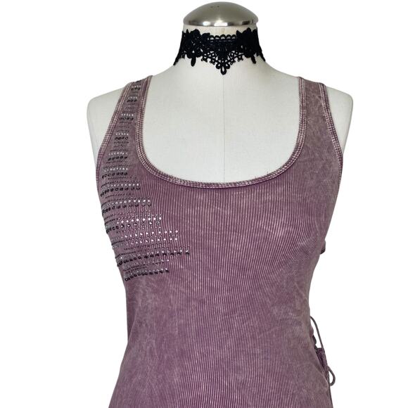 T Party VTG Y2K 90s Purple Distressed Body Con Tank Dress - Picture 4 of 11